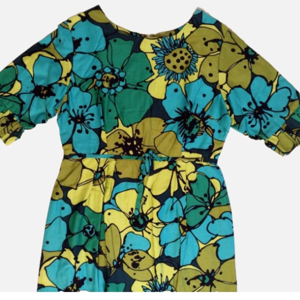 Vintage 60s 70s Handmade Maxi Dress Colorful Mod Flower Power Size M - Picture 4 of 11